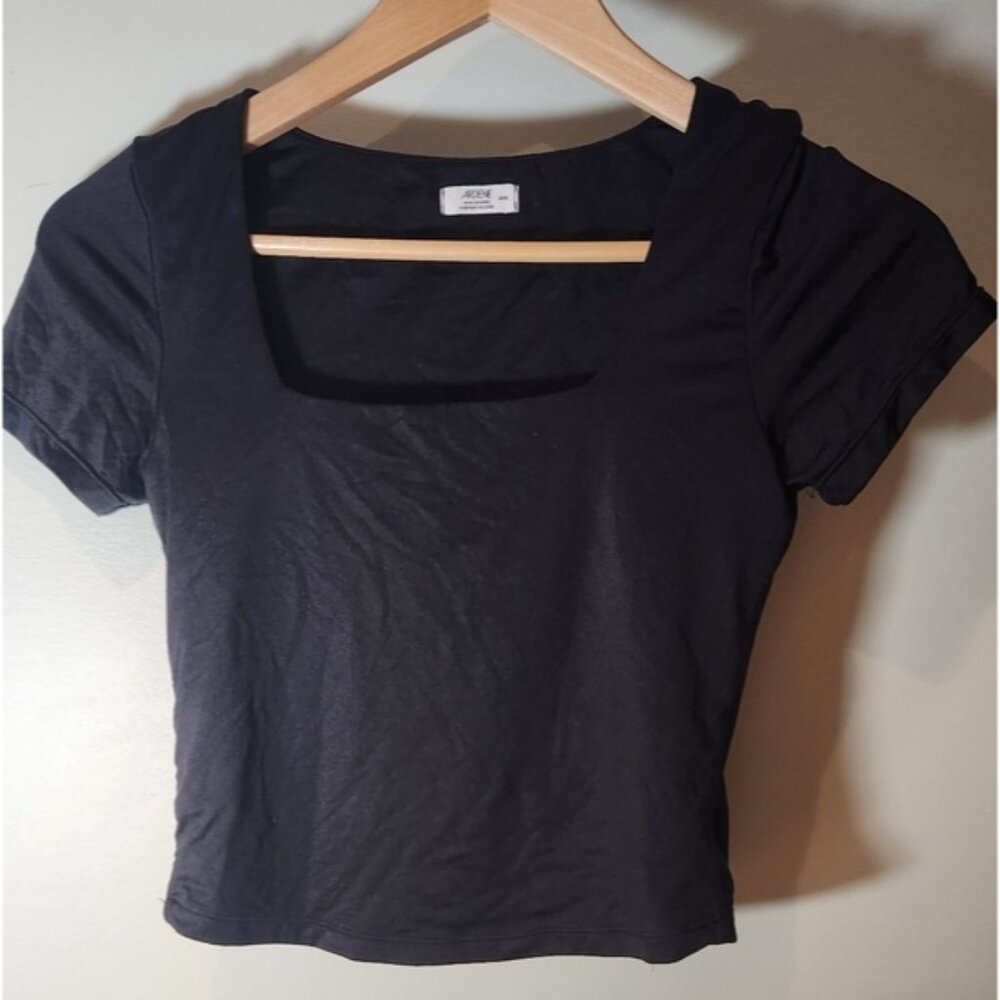 Ardene Med Black Fitted Crop Blouse Flattering Silhouette Square Neck
